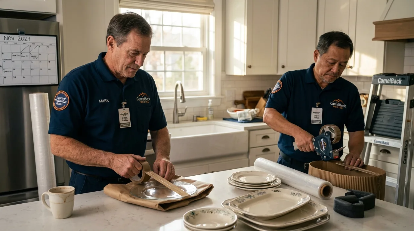 Professional crew packing kitchen dishware in Carmel, NY